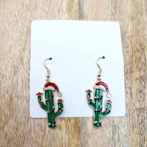 Christmas Cactus 🌵 Dangle Earrings - Picture 6 of 7